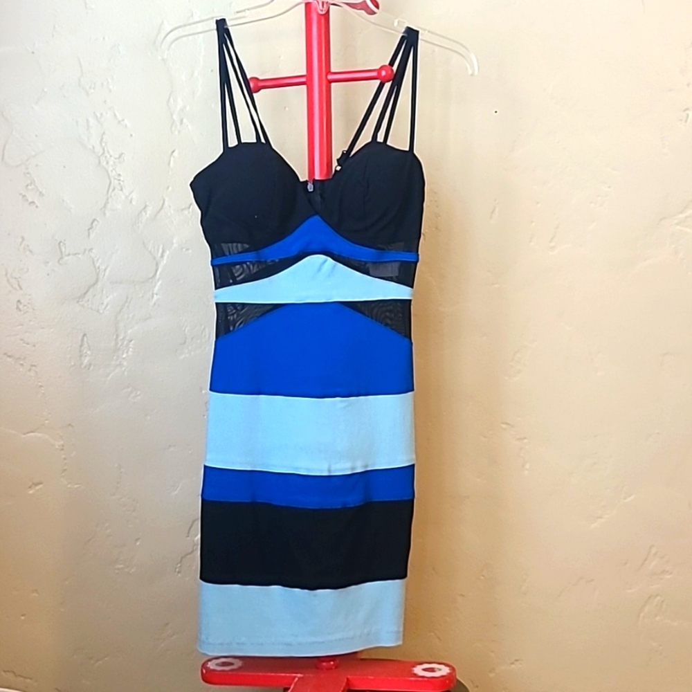 XOXO Color Block Mesh Panel Bodycon Mini Dress Size 1/2.